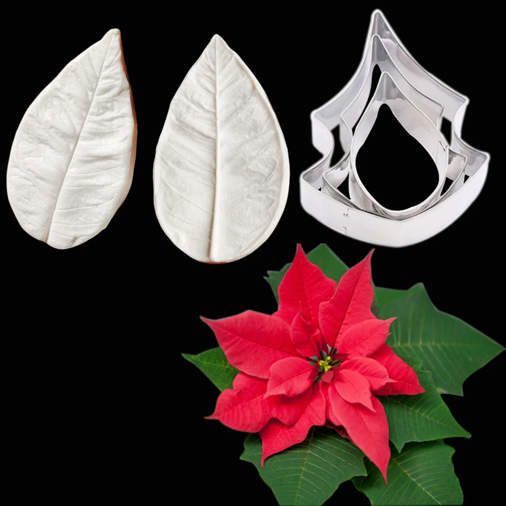 Poinsettia Цветы Лепестки Veiner и резак 3d силиконовые формы для торта украшения