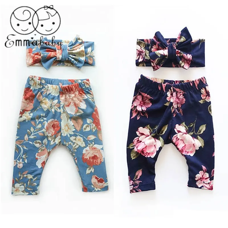 

2019 Brand New Newborn Toddler Infant Kids Baby Girls Flowers Bottom Harem PP Leggings Pants Trousers Headband 2Pcs Outfits