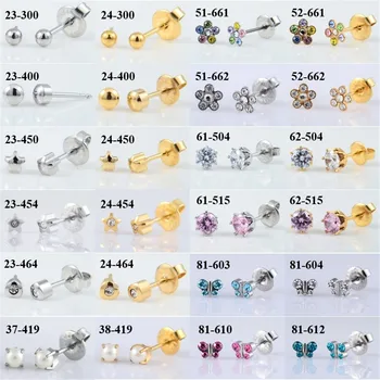 1 Pair Surgical Steel Ear Studs CZ Ball Heart Star Flower Crown Butterfly Sterilized Packaged Earrings Women Baby Gifts Jewelry