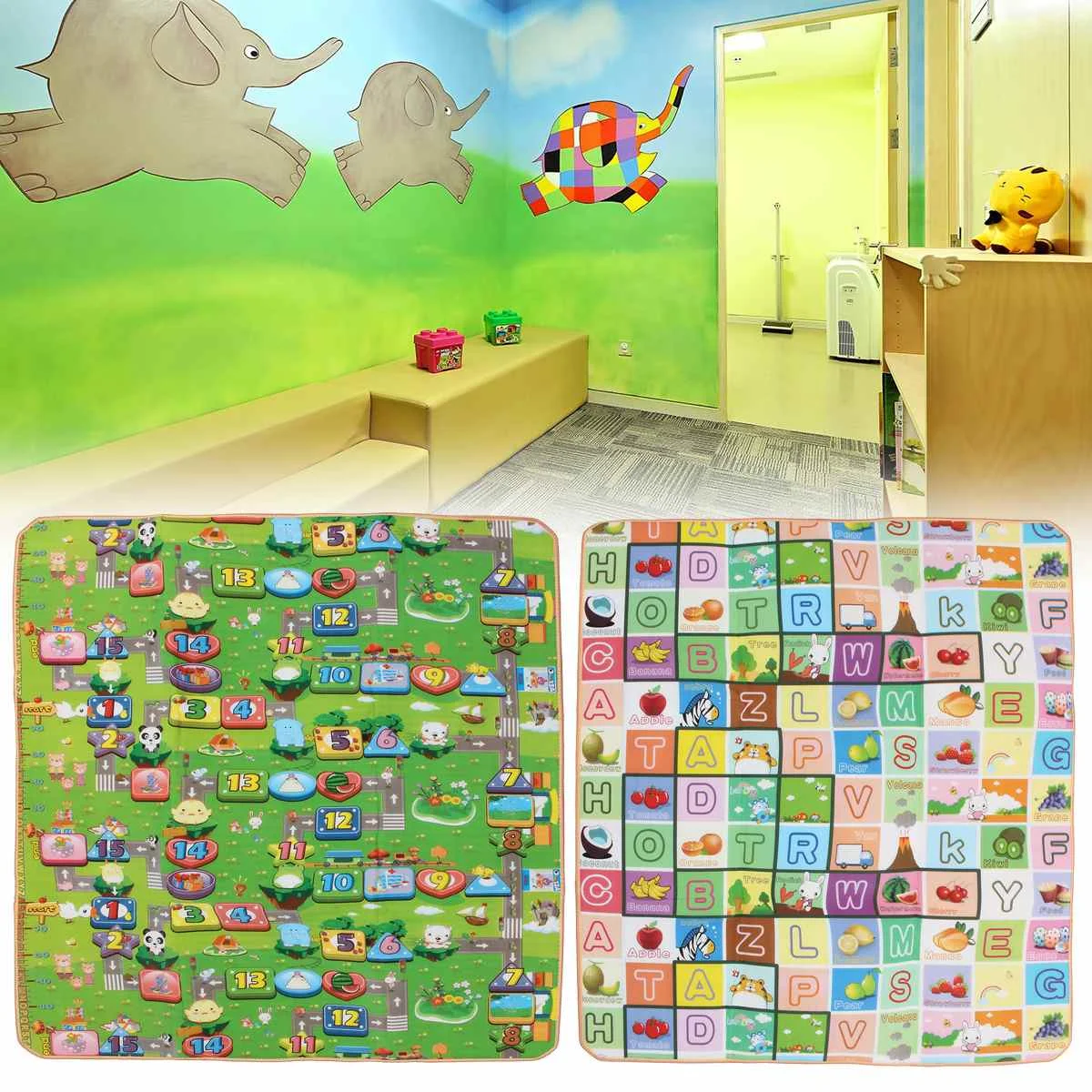 

Children 2mx1.8m 20mm Double-Sided Baby Kids Education Toys Crawling Fruit Play Mat Game Gym Soft Floor Rug Climb Developing Pad