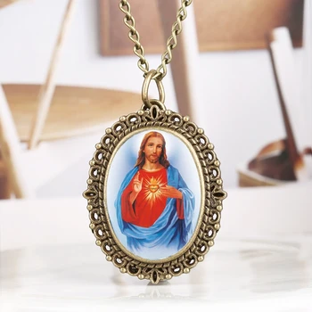 

God Christ Cross Sacred Heart of Jesus Brazil Redentor Christian Emmanuel Christ Jesu Easter Religious Watch Quartz Pocket Watch
