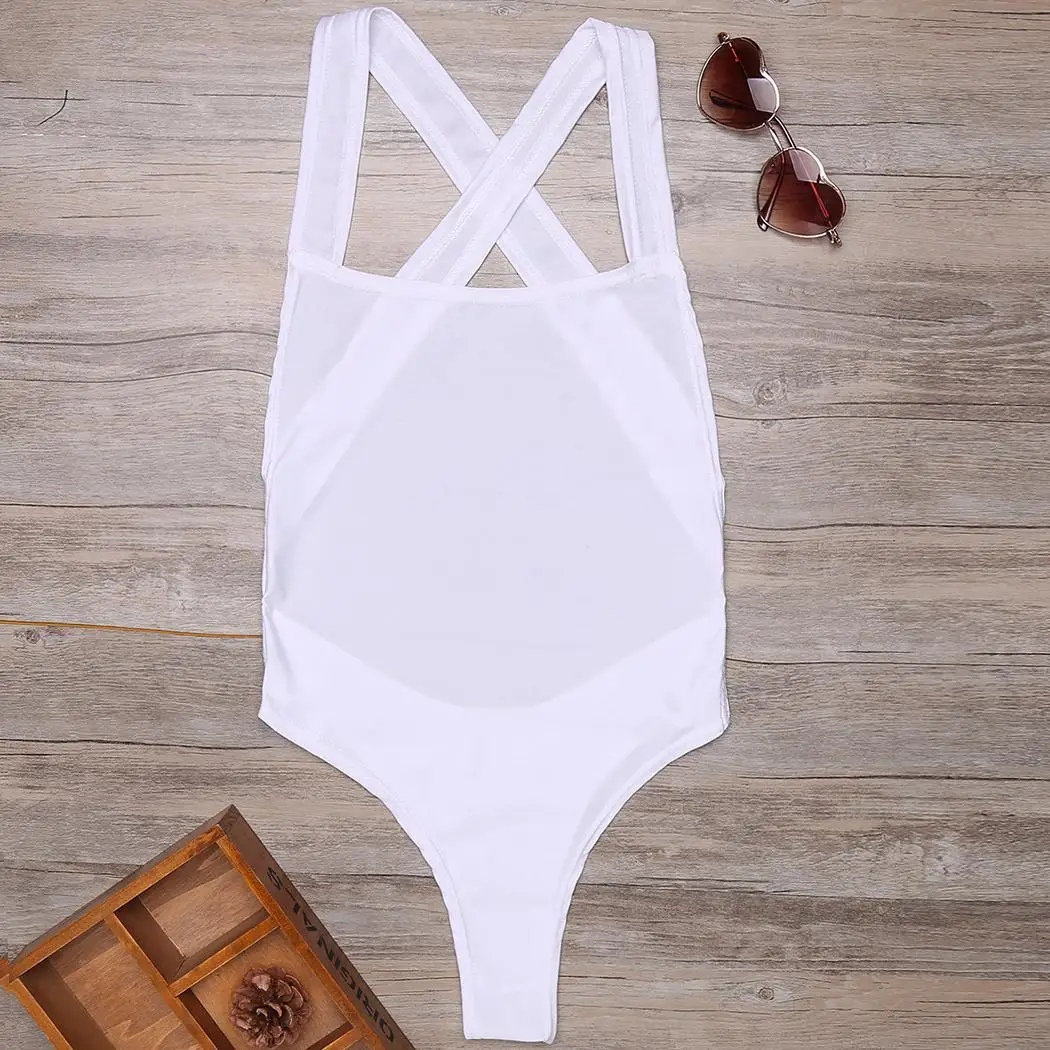 Solid Cross Back Backless High Cut One Women One Piece Piece Swimsuit