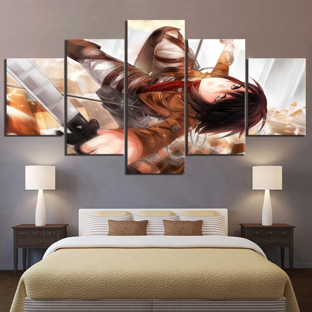 

Printed Modular Pictures Framework Canvas 5 Panel Anime Attack on Titan Characters Poster Home Decor Wall Art Oil Painting