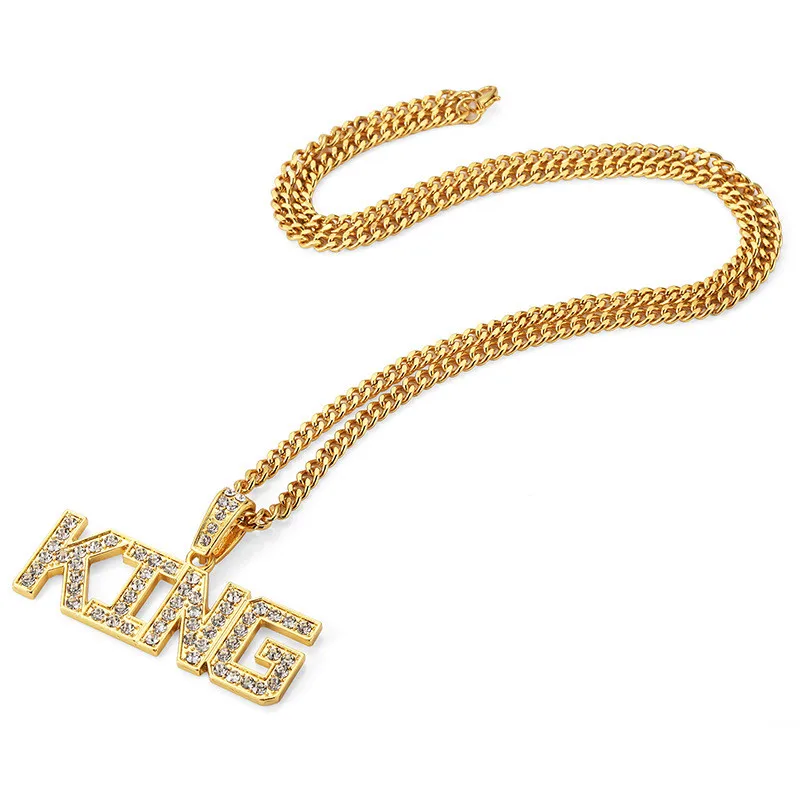 Хип хоп Рэп Шарм ожерелье с буквенными подвесками полный горный хрусталь "Король" золото подвесное ожерелье популярное ювелирные изделия