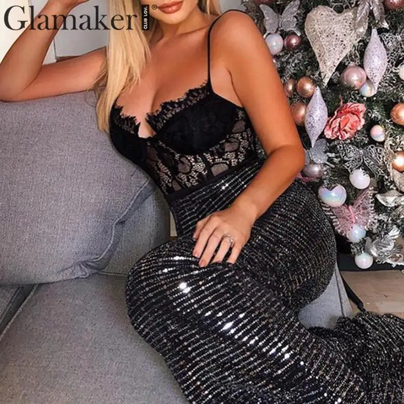 Glamaker الخامس الرقبة الدانتيل من قطعة واحدة ارتداءها النساء شفافة عارية الذراعين مثير ارتداءها الصيف أزياء خمر أنيقة الإناث ارتداءها