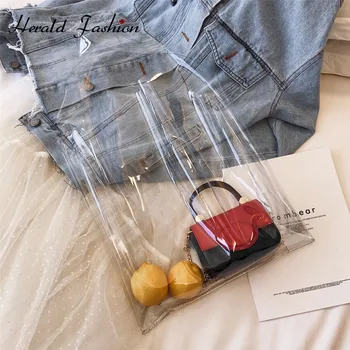

Herald Fashion Causual PVC Transparent Clear Women Handbag Ladies Shoulder Bag Summer Beach Bag Large Ladies' Messenger Tote Bag
