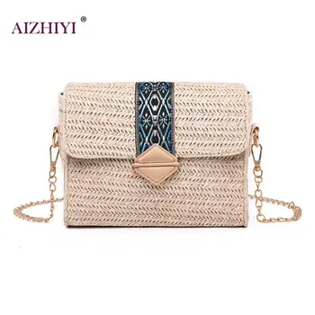 

Ladies Small Bohemian Chain Summer Women Straw Shoulder Crossbody Bags Boho Embroidery Ethnic Style Girls Flap New Messenger Bag