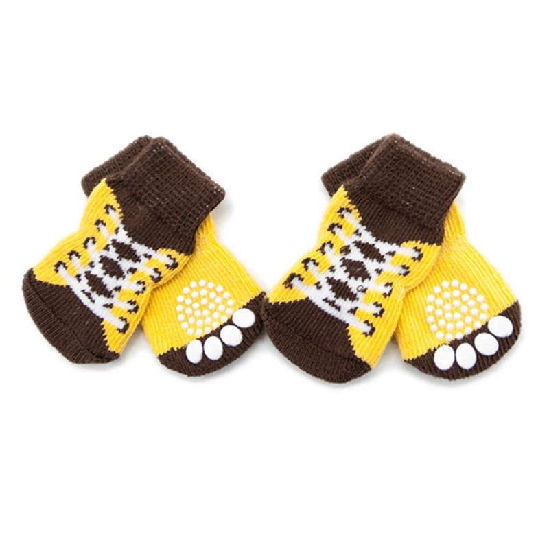 

Puppy Pet Dogs Knitted Cotton Warm Non-Slip Socks Set of 4pcs yellow