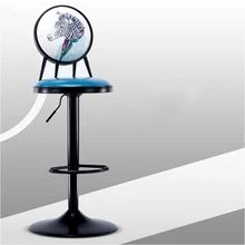 European Style Iron Bar Chair Lifted Rotated Retro Printing High Stool with Backrest Multi-purpose PU Seat Front Desk Chair