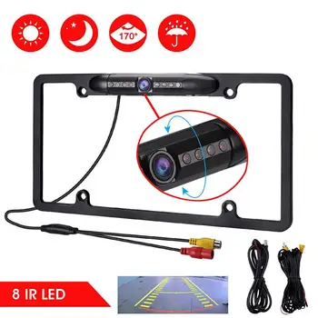 

170 Degree Car Rear View Camera with License Plate Frame IP67 Waterproof Universal Backup Parking Camera 8 LED Night Vision r20
