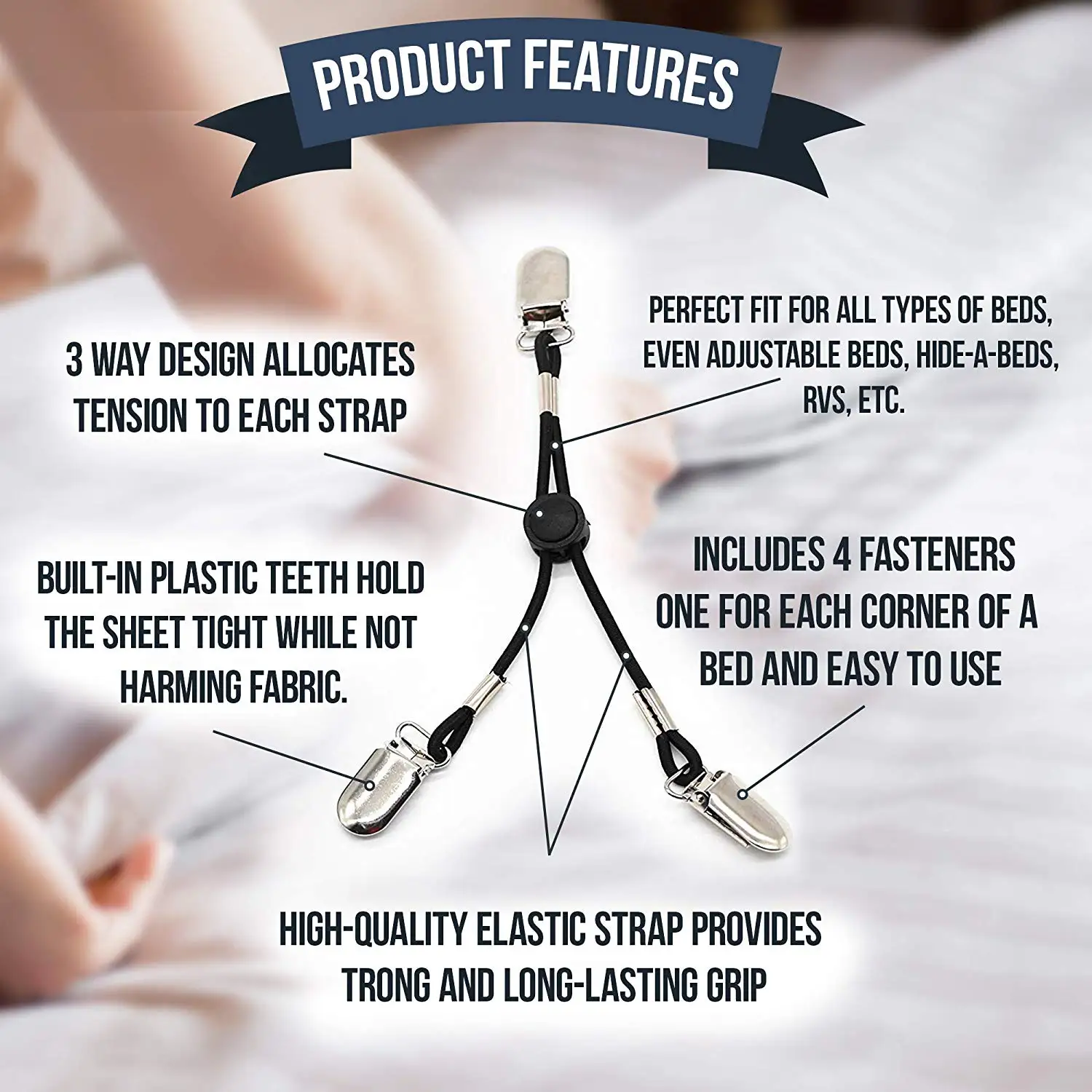  Bed Sheet ClipSheet Strap3-Way Heavy Duty Adjustable Bed Sheet Holders Fasteners Grippers Clips Sus