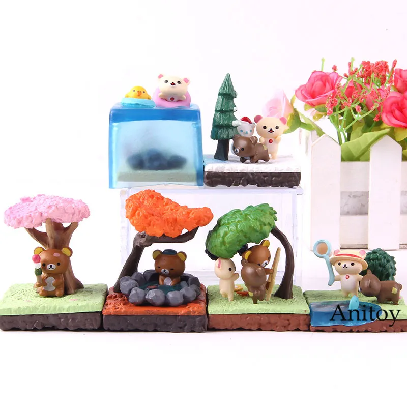 

Action Figure Seasonal Terrarium Rilakkuma Cherry-blossom Viewing Grape Picking Playing With Snow Collection Model Toy 6pcs/set