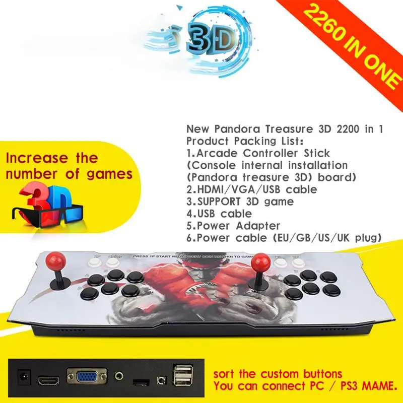 1388/2200/2260 In 1 Pandora Treasure 3D Home Arcade Iron Fist June Light Treasure Box 3D Fighting Classic Game Console 1388/2200/2260 In 1 Pandora Treasure 3D Home Arcade Iron Fist June Light Treasure Box 3D Fighting Classic Game Console