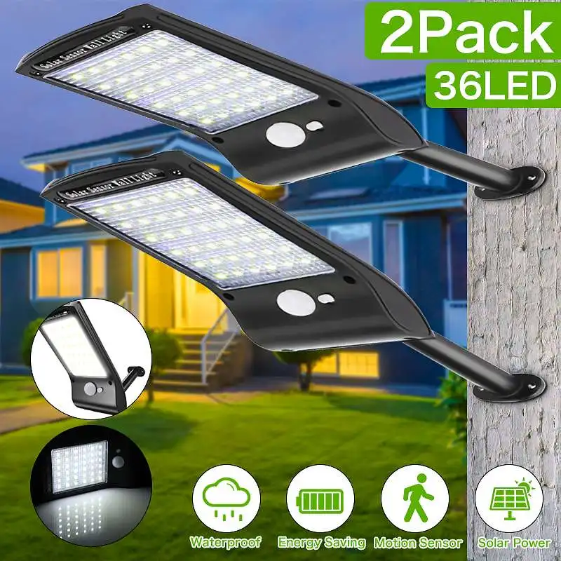 

36 LED Solar Wall Lights Motion Sensor Wall Lamp with Mounting Pole Outdoor Waterproof Security Solar Lamps For Garden Pathway