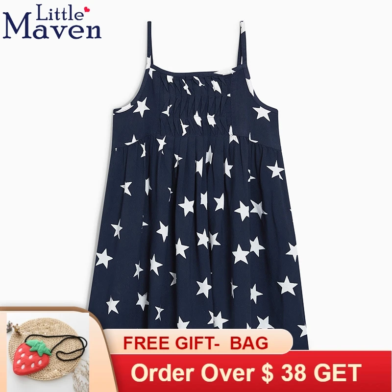 

2018 little maven baby girls sundress 100% cotton summer dress with star pattern draped clothes