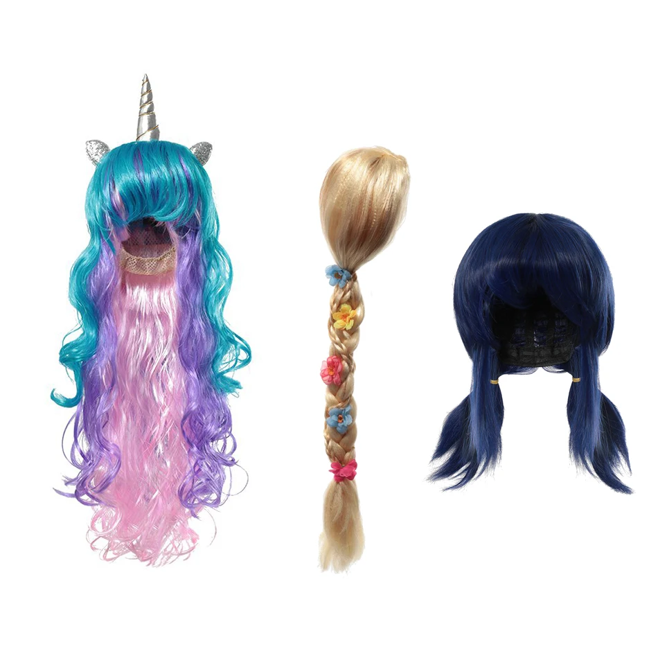 

Kids Unicorn Rapunzel Ladybug Wig Girls Princess Photography Props Children Girl Elsa Anna Aurora Braid Ariel Jasmine Moana Hair