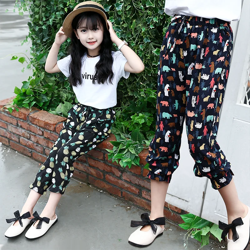 

Girls mosquito pants summer 2019 new bloomers thin section floral casual wild floral nine pants children's clothing