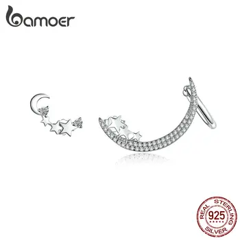 

BAMOER Big Moon Stud Earrings for Women Sterling Silver 925 Irregular Ear Studs Cubic Zirconia Silver Jewelry Girl Gift GXE616