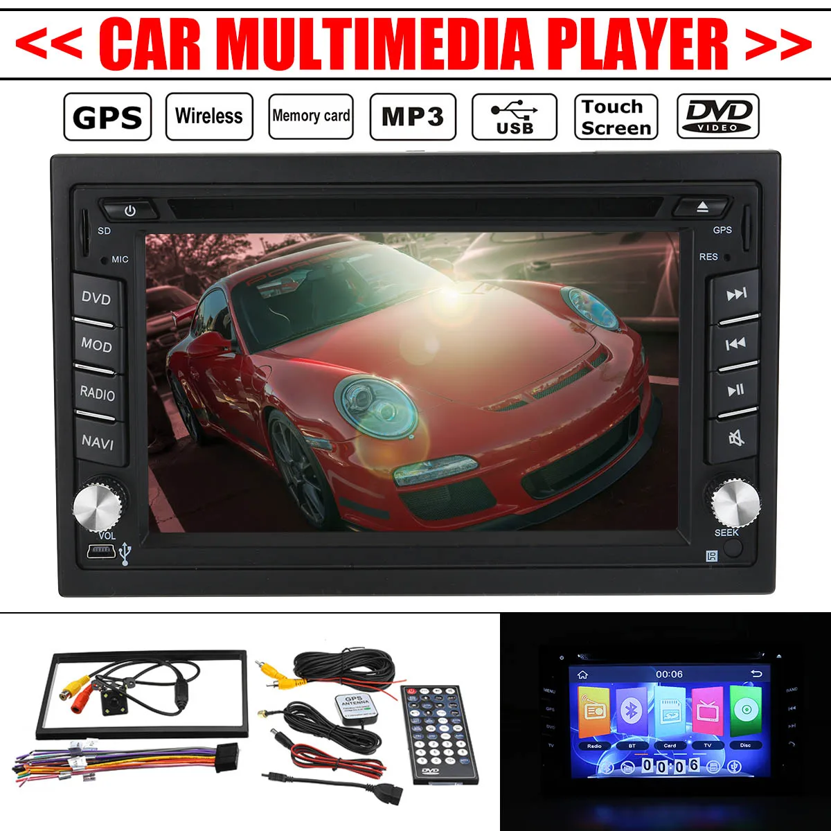 

6.2 Inch Car Audio Double 2Din Stereo Radio Multimedia Bluetooth GPS Navigation HD USB TV Camera TFT Remote Control Up to 32GB