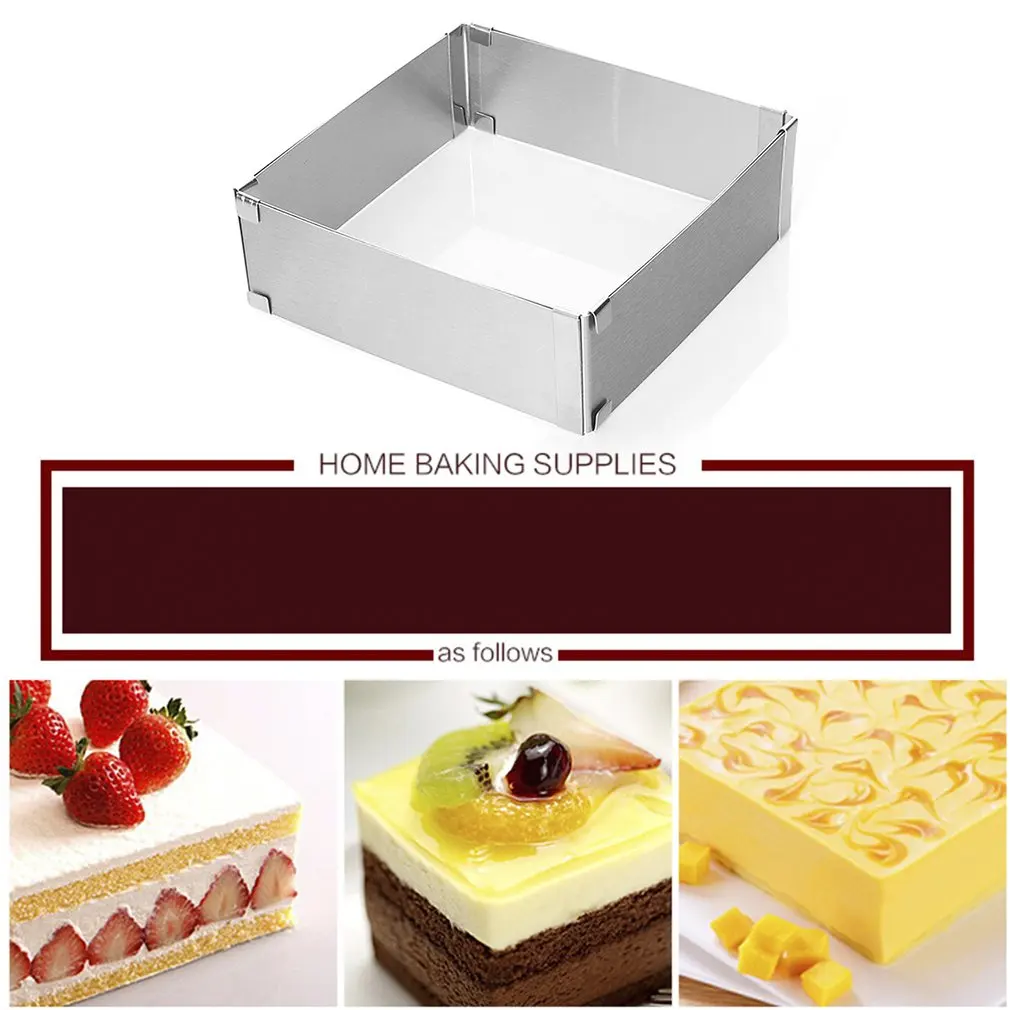 

Square Shape Adjustable Fondant Mold Reusable Stainless Steel Silver Cake Mold Bakeware Tool DIY Pastry Cake Ring