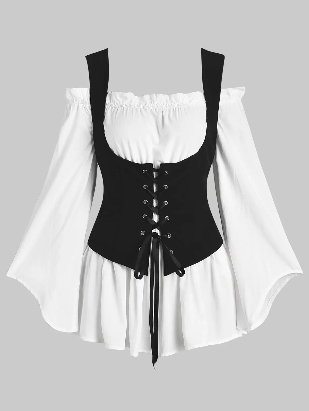 

Wipalo Fashion Womens Off Shoulder Blouse And Lace-Up Waistcoat Set Summer Flare Sleeve Tunic Blouse Women Clothings Big Size