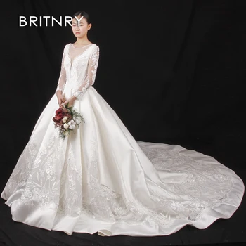 شراءBRITNRY 2020 رائجة البيع الفاخرة وصمة عار الزفاف فستان طويل الأكمام يزين الكرة ثوب الزفاف فساتين Vestido De Noiva