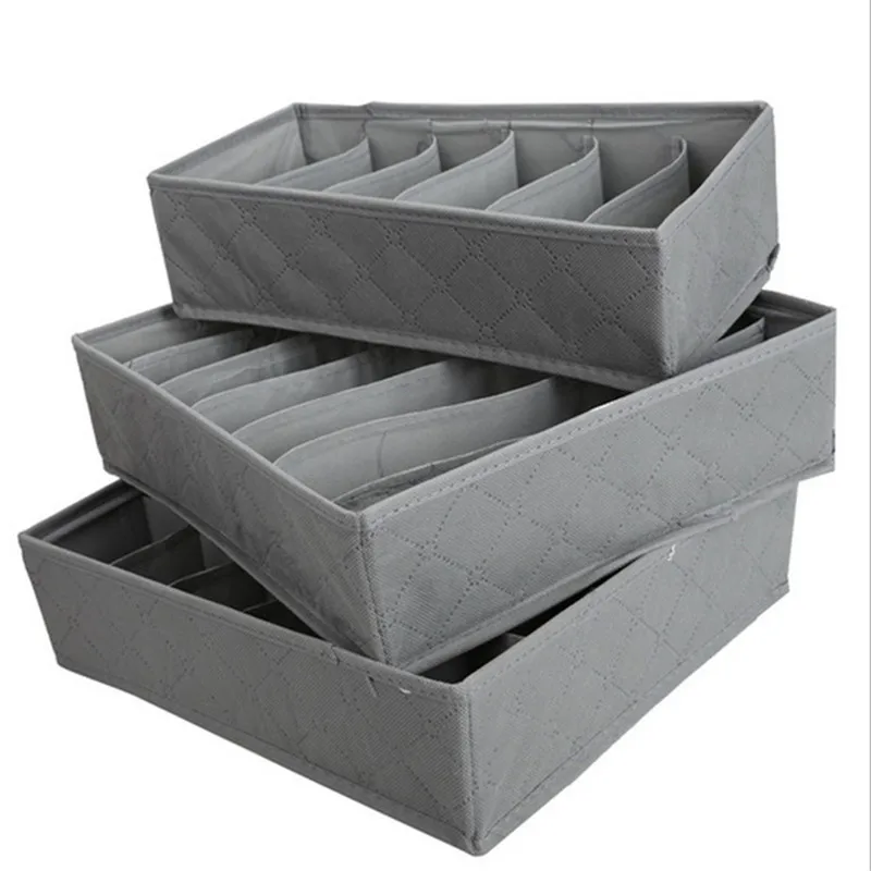 3pcs/set Foldable Drawer Organizers Storage Box Case For Bra Ties Underwear Socks Scarf Drawer Organizers Gray