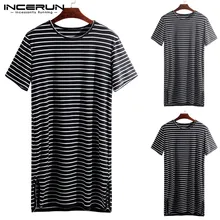 Для мужчин пижамы полосатый сна топы свободного кроя с круглым вырезом короткий рукав для отдыха удобная домашняя одежда Для мужчин ночное S-5XL INCERUN