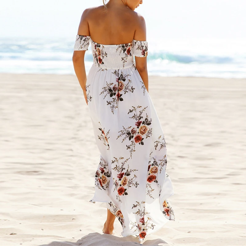 

Ladies Long Dress Maxi Casual High Slit Floral Print Sundress Summer Casual Boho
