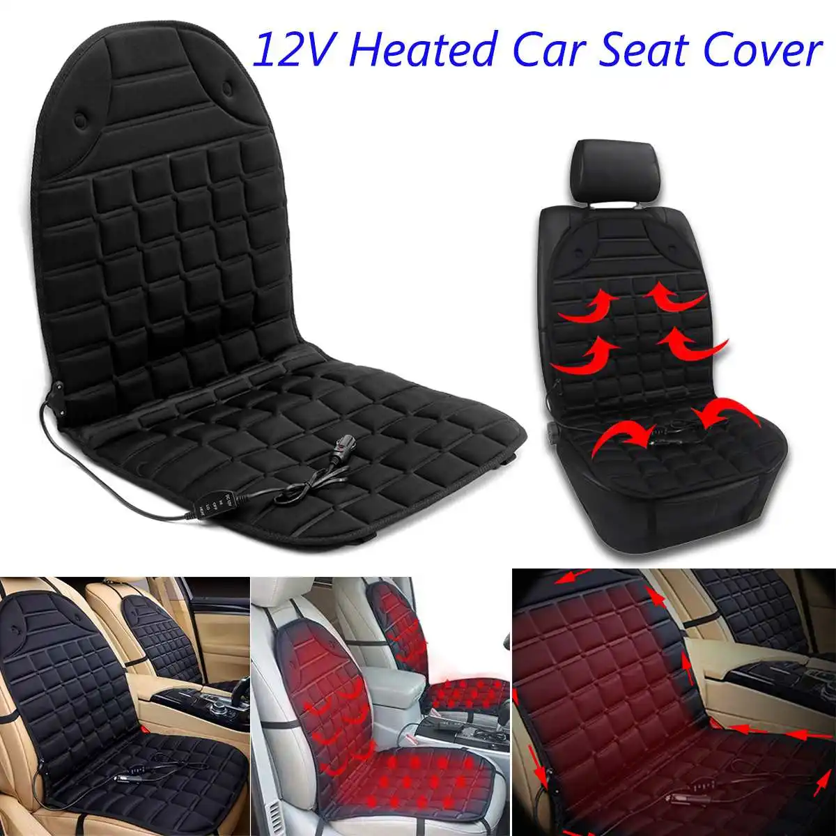 2PCS 12V single/pair Heated Car Seat Cushion Cover Seat Heater Warmer