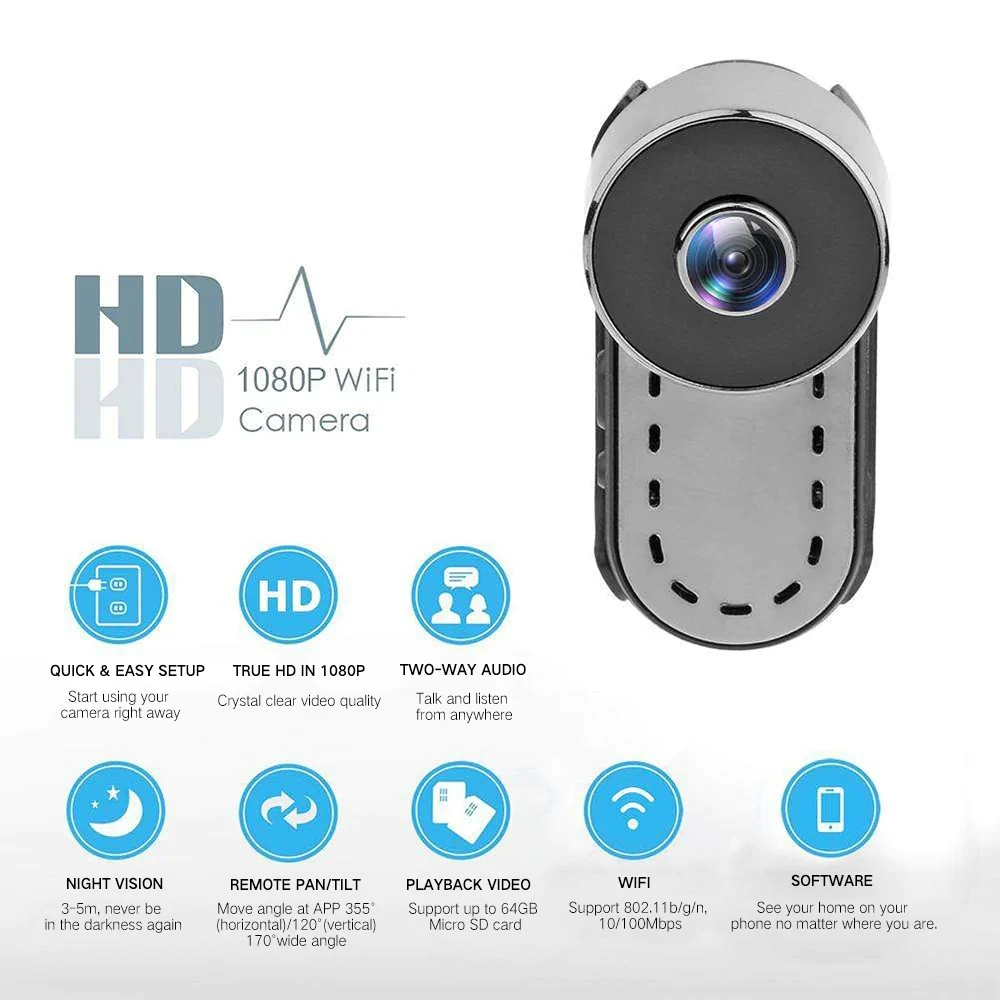 

Quelima Wireless WiFi 1080P HD Car Camera Infrared Night Vision Remote Camera Car Interior Dash Camera Car DVR