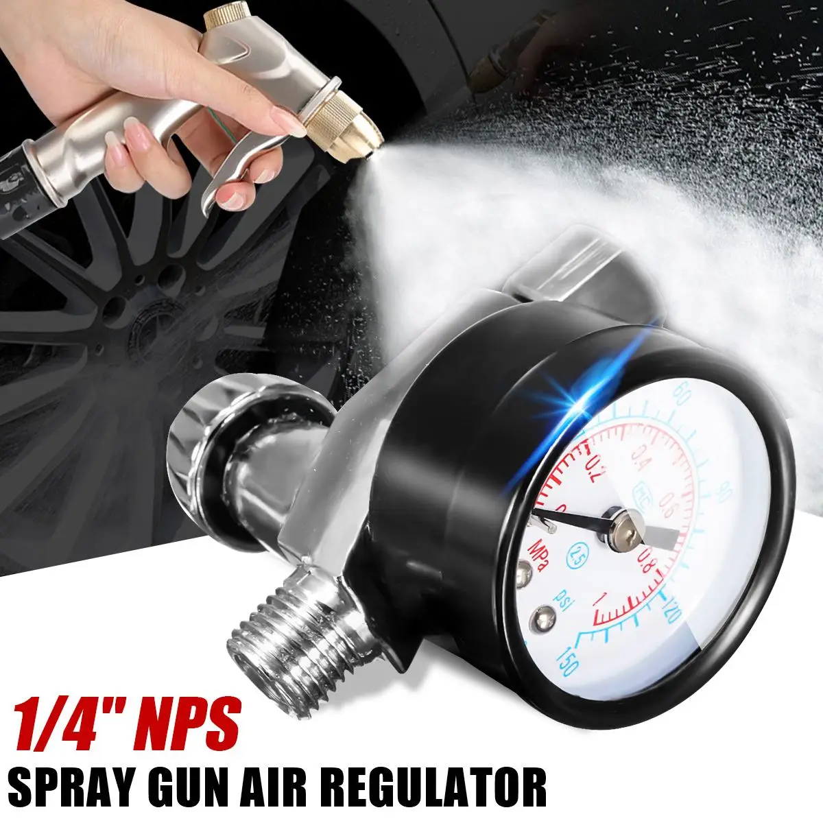 

Metal Black HVLP Spray AIR REGULATOR -PRESSURE GAUGE Auto Paint 0-180 PSI For Any Spray Free Shipping