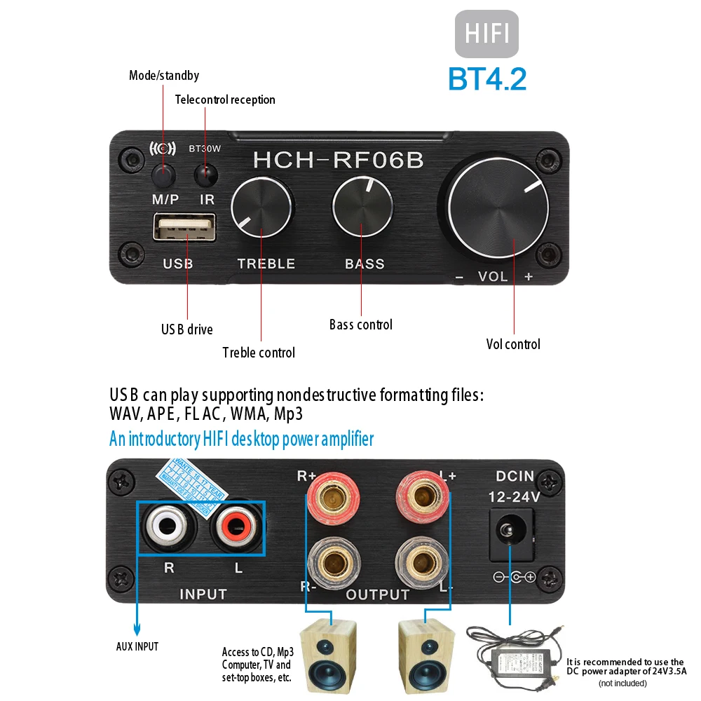 30 Вт + HiFi аудио цифровой усилитель Bluetooth 4 2 мощности стерео высоких частот
