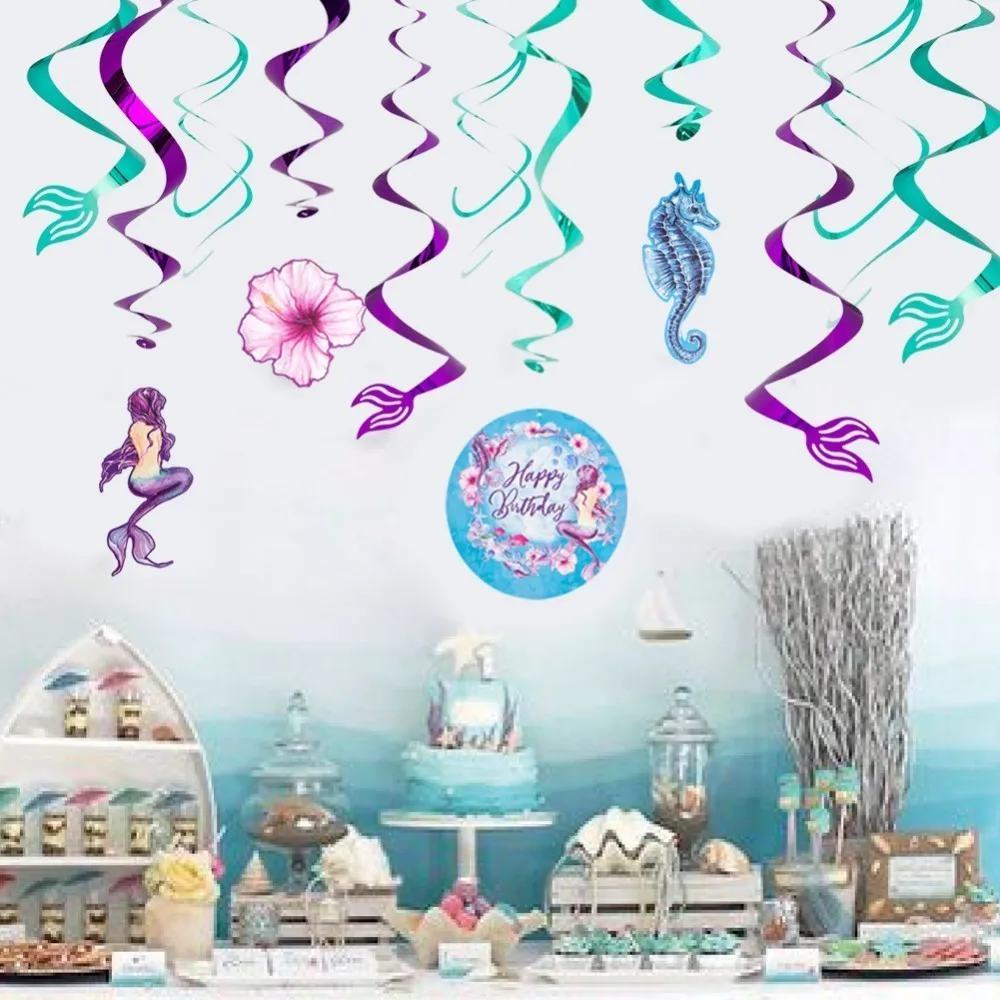 Pack Of 12pcs Mermaid Party Decorations Hanging Swirls Decoration For