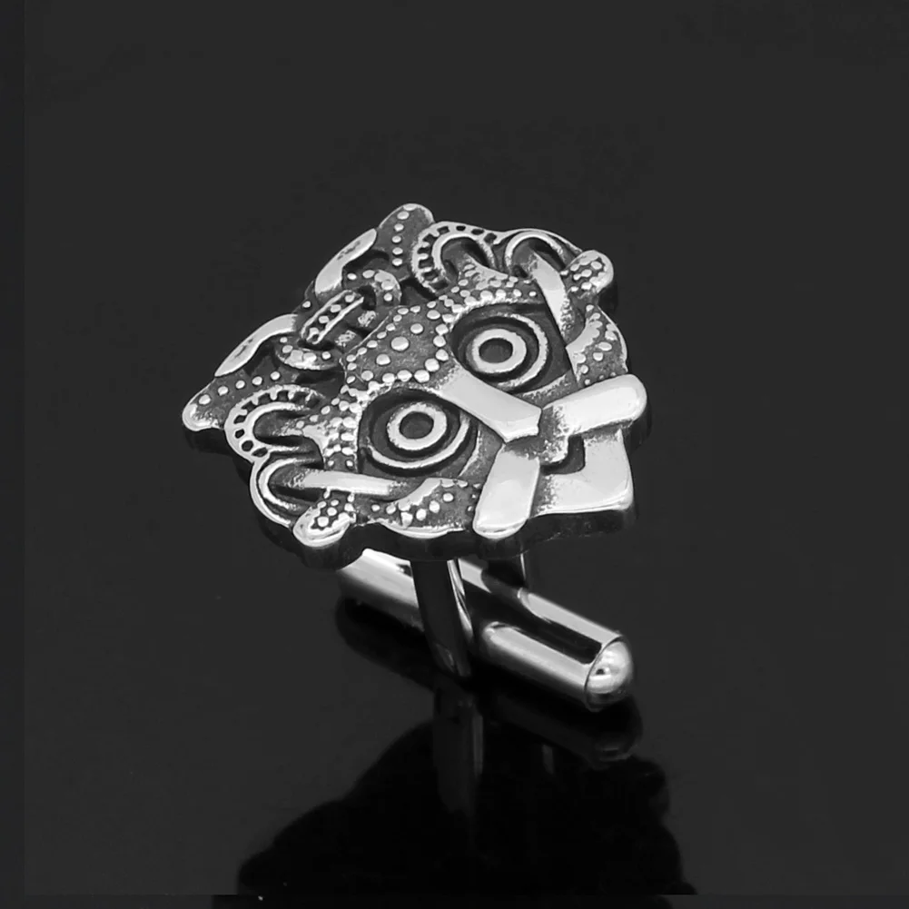 

2Pcs Stainless steel Nordic viking odin face amulet rune Cufflinks -small size with Valknut gift bag