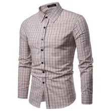 Для мужчин в клетку с длинными рукавами v-образным вырезом модные вечерние официальная рубашка Повседневное тонкий Бизнес Работа Формальное Топ M-XXL