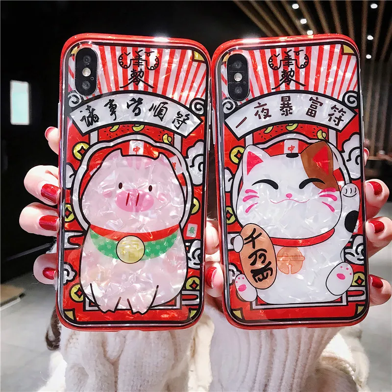 Чехол One Night богата Lucky Cat Shell с узором мягкий для IPhone X 6 XS 6S 7 8 XR MAX Phone Plus |