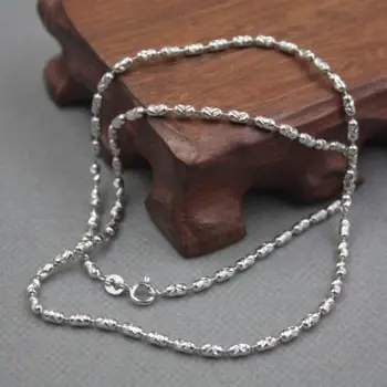 

Solid 925 Sterling Silver 2.8mm Faced Oval Bead Link Chain Necklace 18 Inch