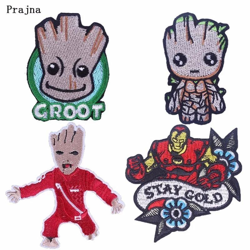 

Prajna Tree Man Groot Cartoon Patches Stay Gold Embroidered Sewing Ironing Patch For Clothing DIY Red Garment Accessory Hippie H