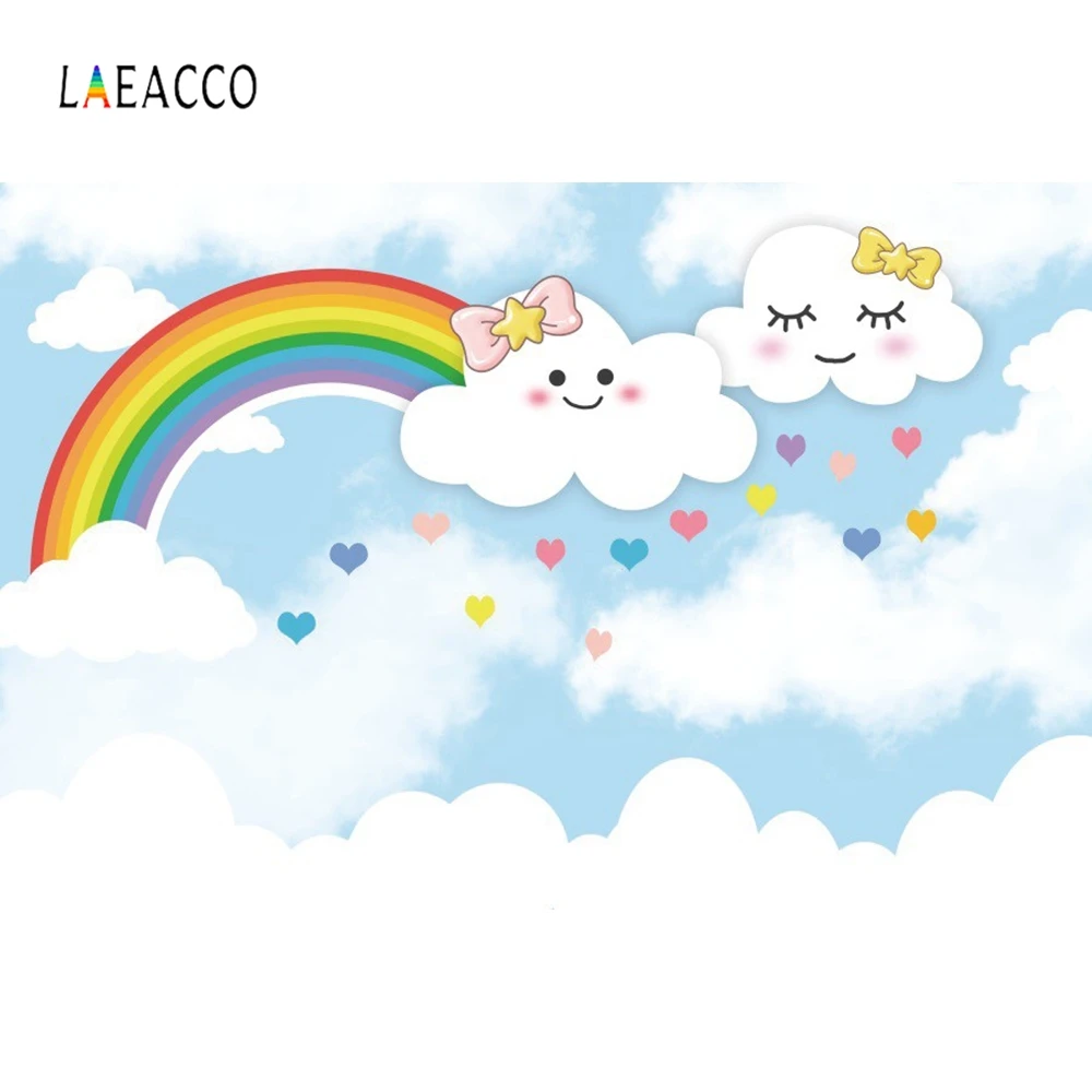 

Laeacco Cartoon Rinbow Cloudy Heart Poster Backdrop Photography Backgrounds Customized Photographic Backdrop For Photo Studio