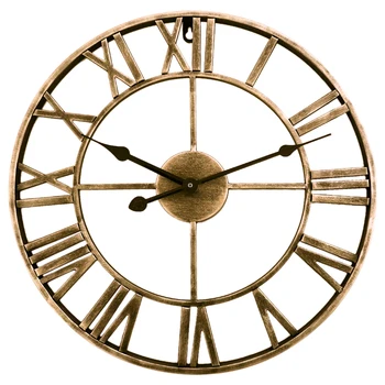 

40cm Retro Type Iron Art Clock Three-dimensional Roman Numerals Silent Wall Clock for Home Decor - Retro Golden