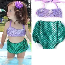 Детский купальник Русалочки для маленьких девочек, купальный костюм г., летний детский комплект из двух предметов, Пляжное бикини купальный костюм Купание, костюм