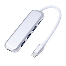 Портативный 5 в 1 type-C Usb 3,0 алюминиевый сплав концентратор адаптер с Pd быстрое зарядное устройство для ноутбука Macbook(серебро