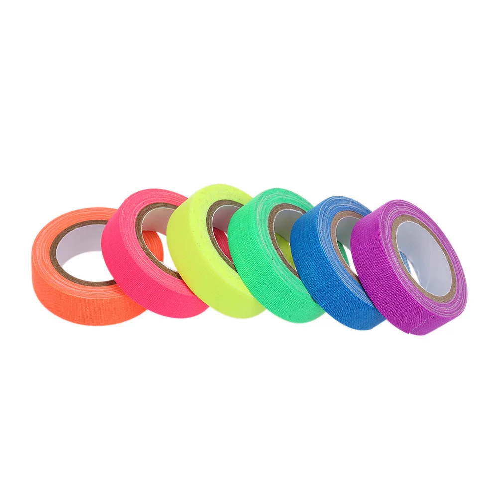 

6pcs Stage lighting fittings UV Backlight Tape Reactive Fluorescent Cloth Stage Tape Neon Gaffer Tape 6 Colors 30ft Per Roll