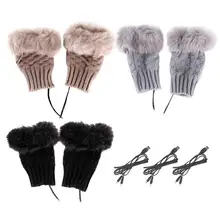 Вязаные перчатки без пальцев с USB подогревом для женщин, Лыжная зимняя рукавица, теплые перчатки с подогревом, ручная моющаяся грелка