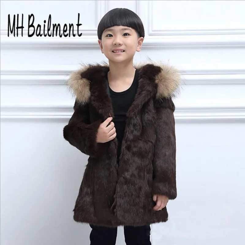 

Children Real Rabbit Fur Coat Winter Warm Thick Long Section Clothing Girls Boys Full Solid V-Neck Outerwear Jackets C#42