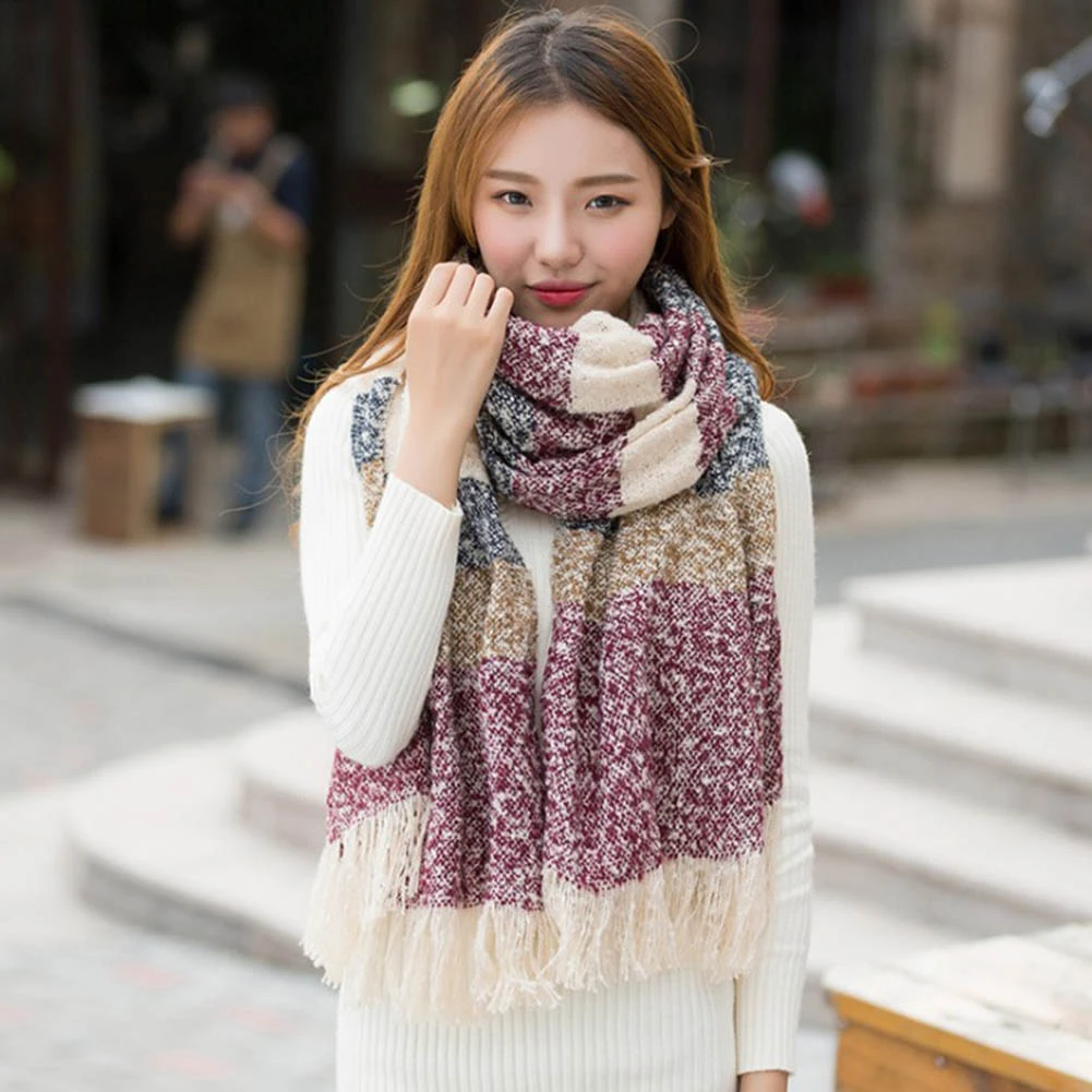 YJSFG casa 2018 las mujeres de invierno bufanda de Mohair de moda de lana bufandas y abrigos casuales de señora de Patchwork de Mantones Bufandas de mujer| -