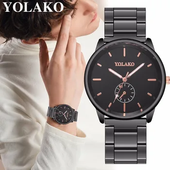 

YOLAKO Brand Men Stainless Steel Business Watch Luxury Male Ultra Thin Clock Quartz Wrist Watch Relogio Masculino