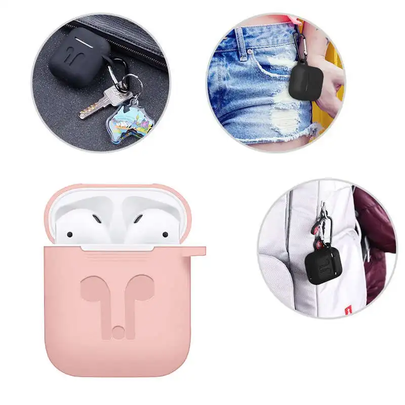 For Apple Airpods Accessories Silicone Cover Case+Anti Lost Strap+Ear Cover Hook 5 In 1