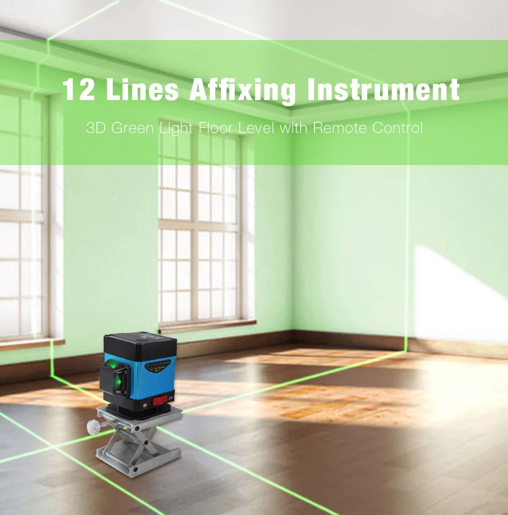 

12 Lines Affixing Instrument 3D Green Light Floor Level Remote Control High Precision Flat Glare Tile Ground Line Intelligent